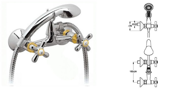 Ретро Смеситель для душа, хром c золотом Vidima R1105LS / B9717LS	/BA131LS 