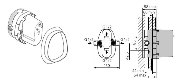 Смеситель встраиваемый термостатический 1/2 Ideal Standard внутристенный комплект A2354NU Снят с производства