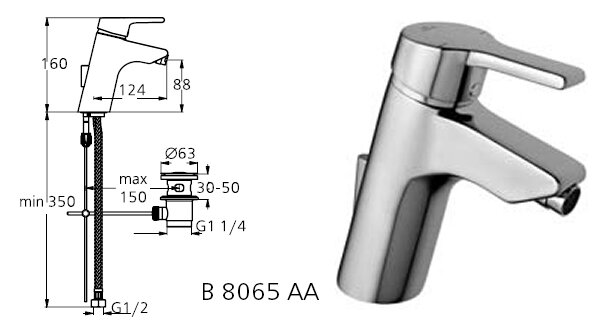 Актив смеситель однорукоятковый, для биде, под 1 отверстие, хром Ideal Standard B8065AA Актив смеситель однорукоятковый, для биде, под 1 отверстие, хром Ideal Standard B8065AA