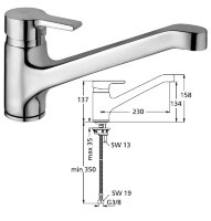 Актив смеситель однорукоятковый, для кухни, под 1 отверстие, хром Ideal Standard B8079AA