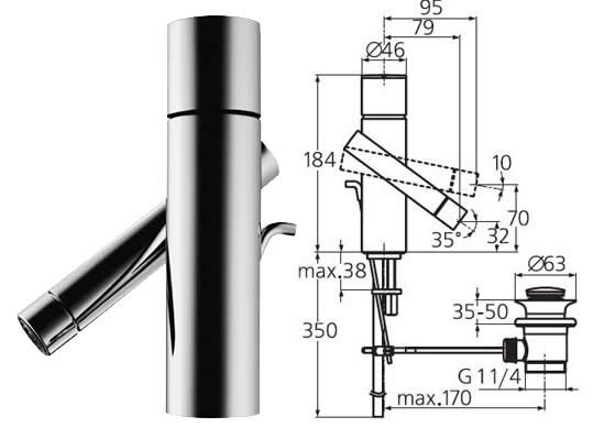 Алфиере смеситель для умывальника/биде, жесткая подводка ,хром Ideal Standard N9786AA