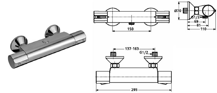 Актив  термостатический смеситель для душа Ideal Standard A4046AA
